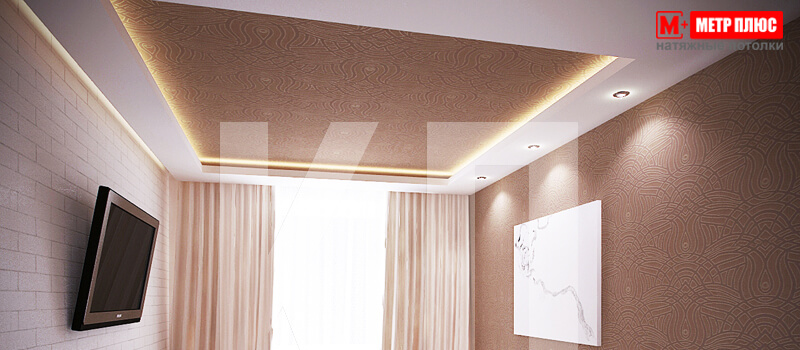 Натяжной потолок в спальне со светодиодной подсветкой