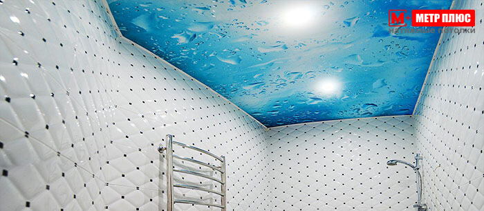 Натяжной потолок в ванне с любым рисунком